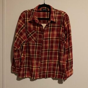 Women's Plaid Button Down Shirt - Red and Yellow